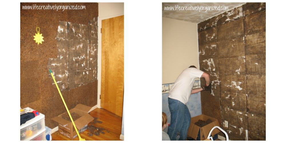 Amazing DIY room transformation by removing outdated cork from wall. Just removing the 70’s cork panels and re-painting gave this bedroom a fresh new look.