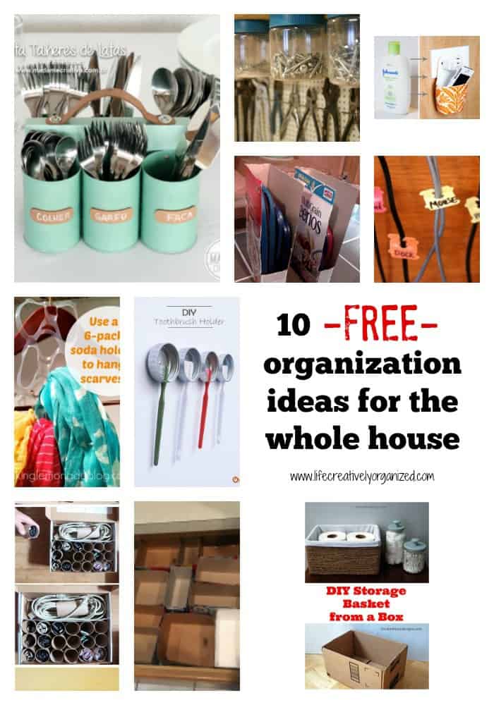 10 free organization ideas for your whole house using items you already have! So put those empty boxes, cans, and recyclables to good use!