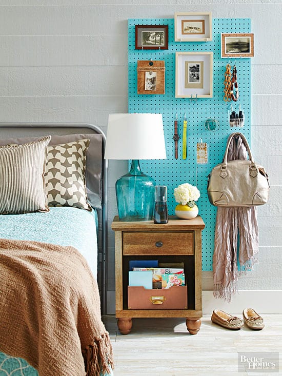 bedroom pegboard storage