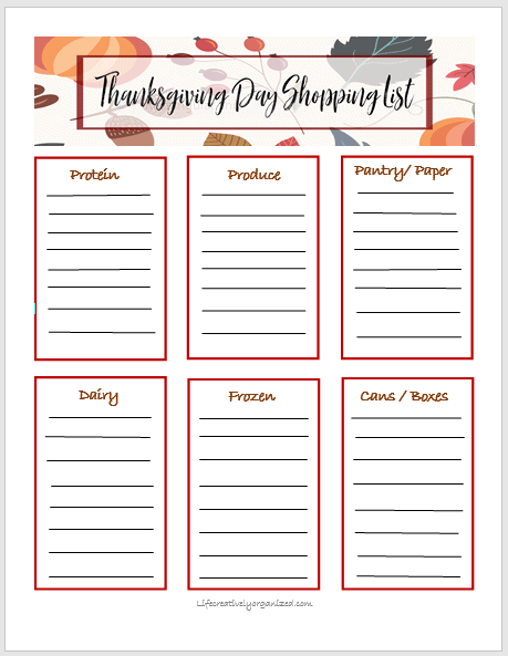 thanksgiving shopping list image